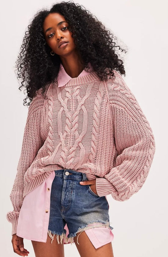 Frankie Cable Sweater - Misty Rose