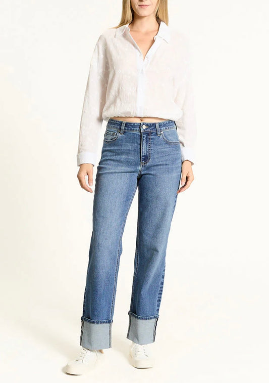 Oat High Rise Cuffed Wide Leg Jean — Luna Dark Wash