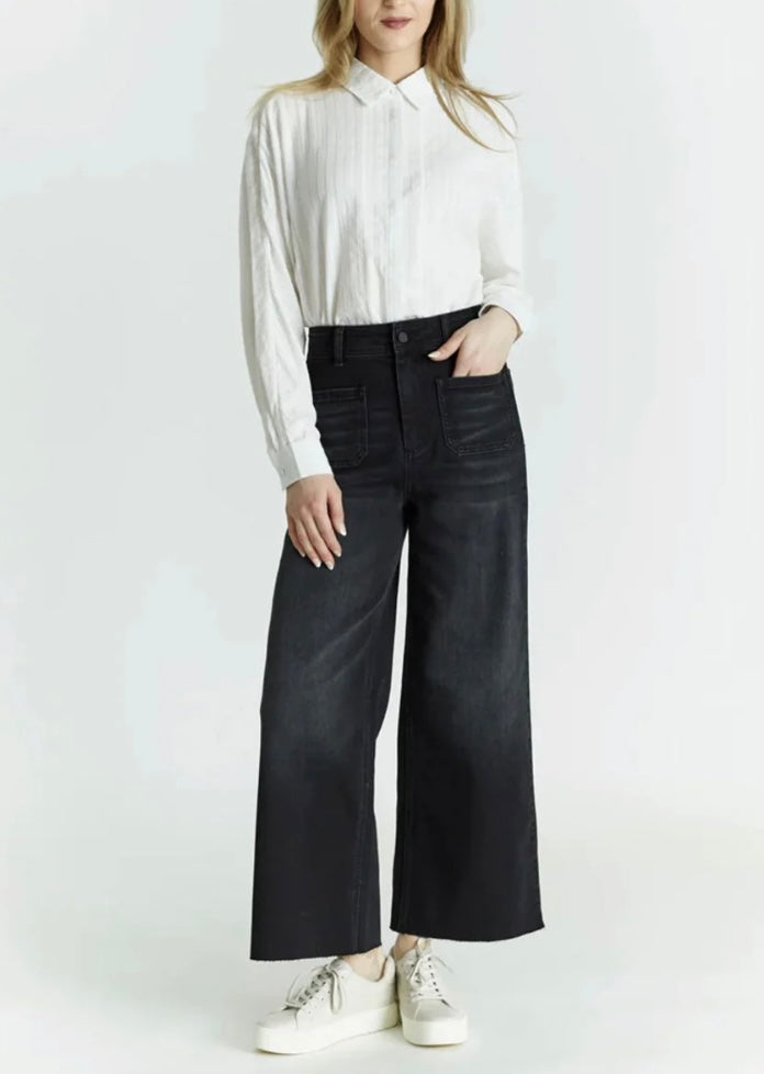 Oat High Rise Patch Pocket Wide Leg Jean — Aura Black Wash