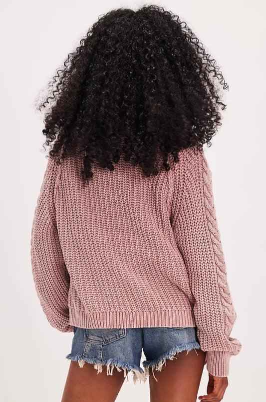 Frankie Cable Sweater - Misty Rose