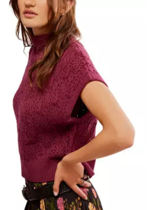 Vickie Mock Neck Sweater - Red Plum