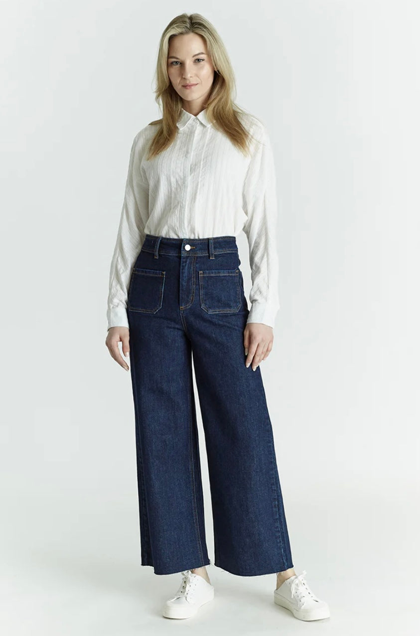 Oat High Rise Patch Pocket Wide Leg Jean — New Rinse Wash