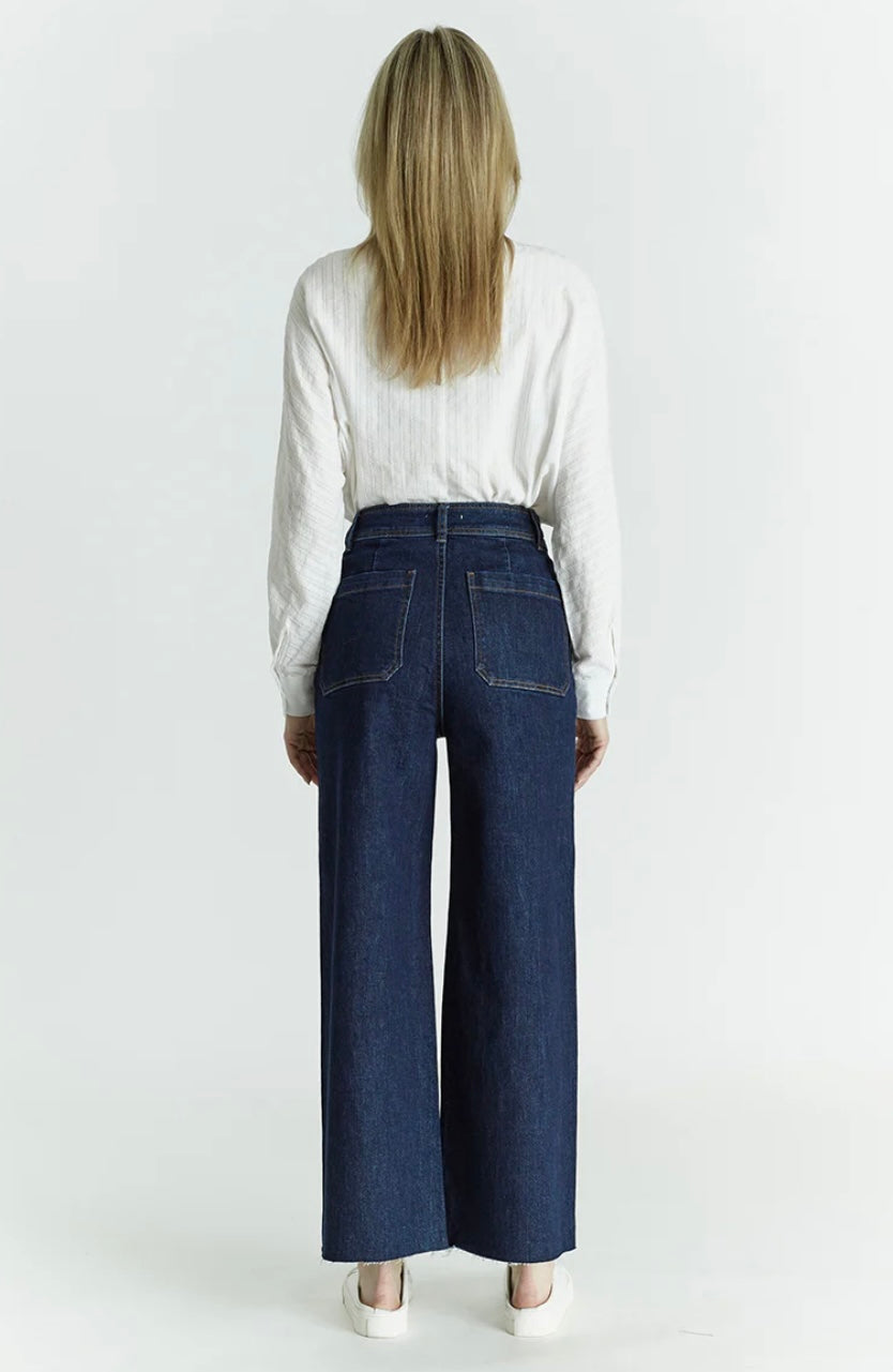 Oat High Rise Patch Pocket Wide Leg Jean — New Rinse Wash