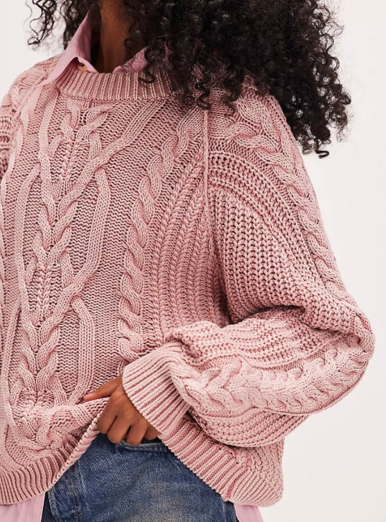 Frankie Cable Sweater - Misty Rose