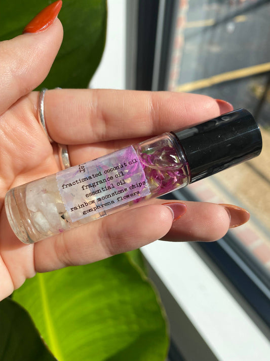 Rainbow Moonstone Crystal Perfume Roller