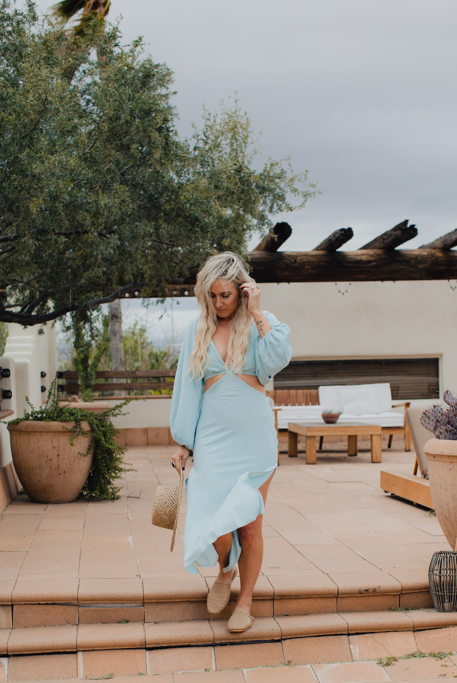 light blue maxi dress, cut out maxi dress